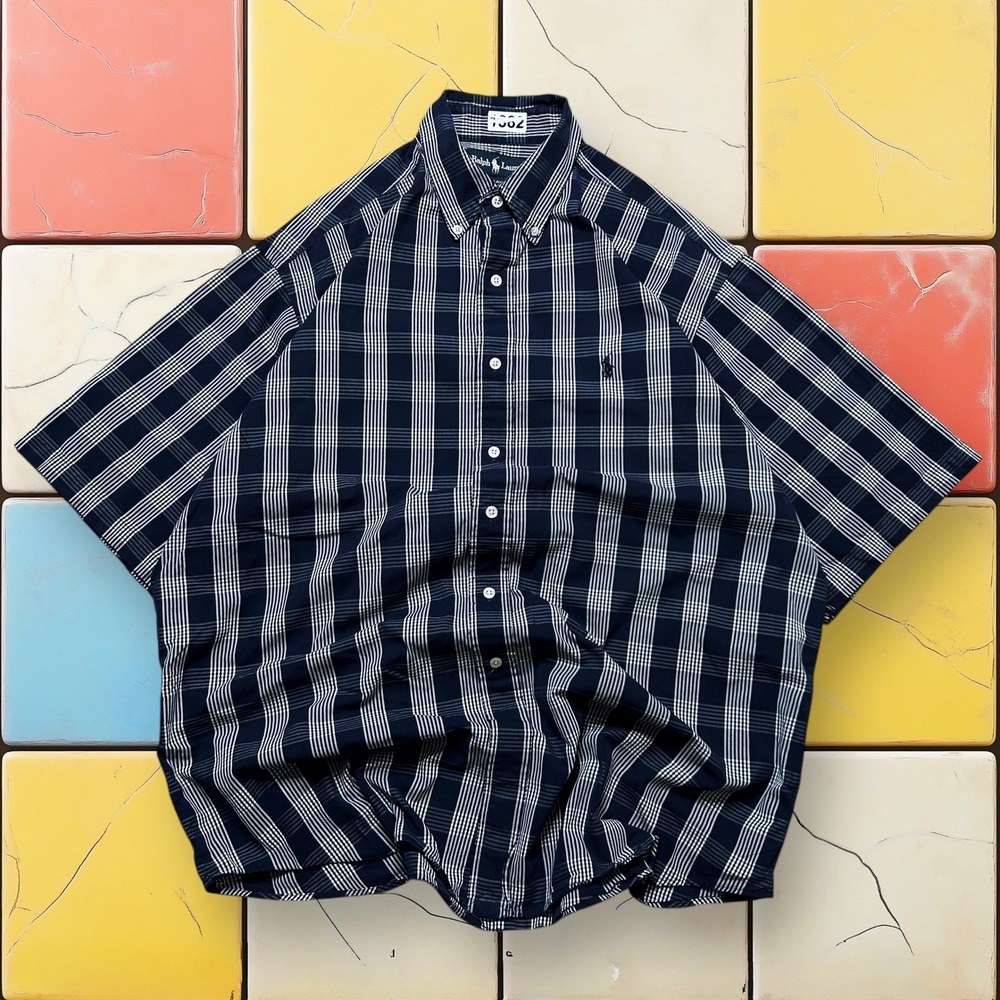 Vintage Polo Ralph Lauren Short Sleeve Shirt 90s Men L Blake Button Down Plaid